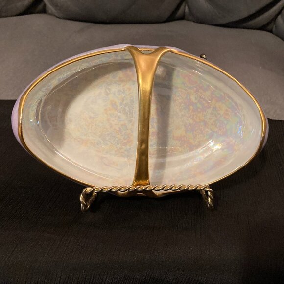 VTG 1930's Bavaria Hutschenreuther Selb LHS Purple Iridescent CandyDish-6.5"-EUC - Picture 2 of 10
